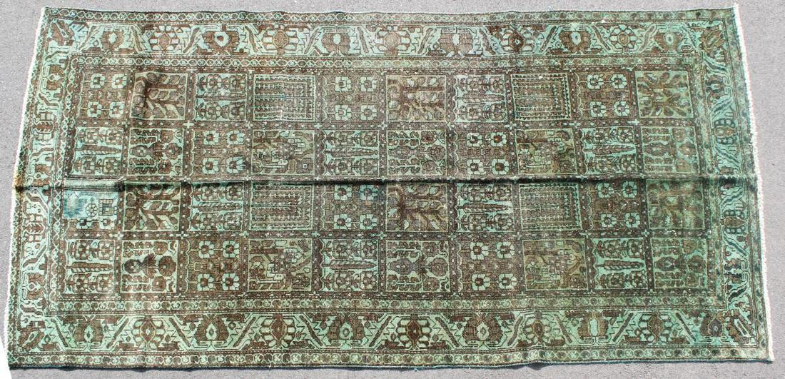 Antique Teal & Brown Turkish Rug: Antique muted teal and brown, over-dyed Turkish 100% wool rug. Size: 118 x 65 in. (10' x 5.5') Location WH