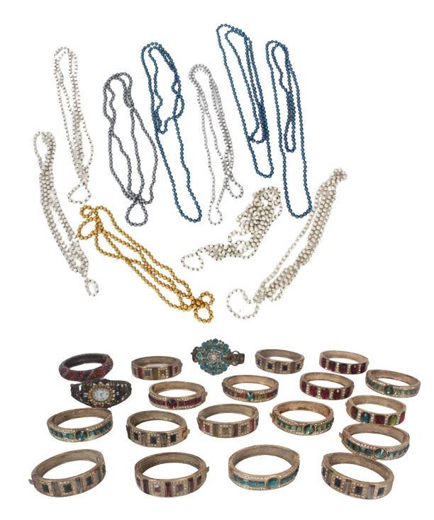Collection of Costume Beaded Necklaces & Bracelets: (10) Costume Beaded Necklaces. (20) Costume Jeweled Bracelets. Various Sizes. Location STUDIO