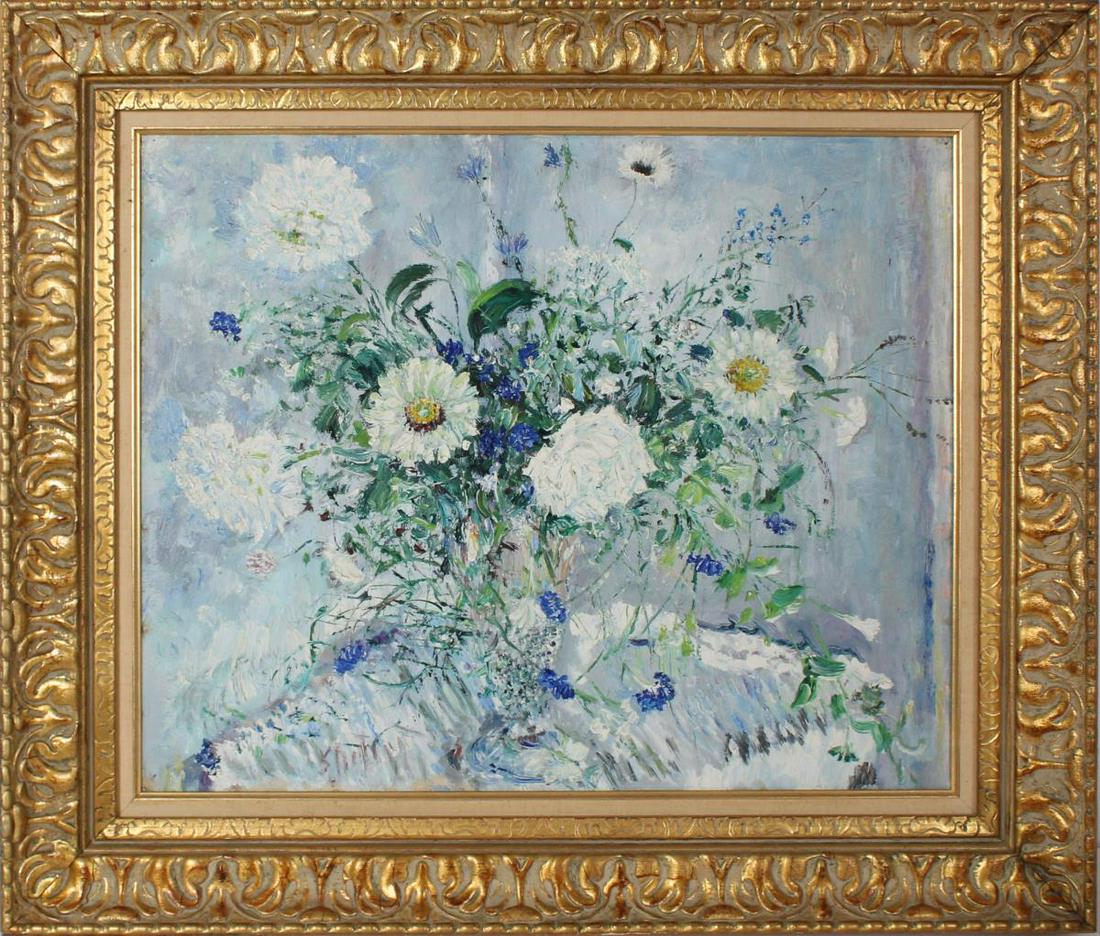 Signed Post Impressionist Still Life of Flowers (1 of 5)