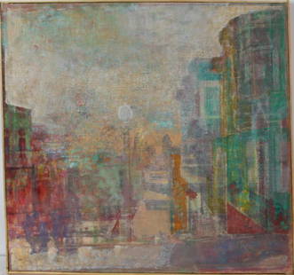 Charles Gresham (20th C) Amer, Street Scene: Charles Gresham (20th C) American, Street Scene. Gresham exhibited at the Esther Robles Gallery in the 1950's Other artists exhibiting were Stanton MacDonald Wright, Karel Appel, and Paul Jenkins.Over