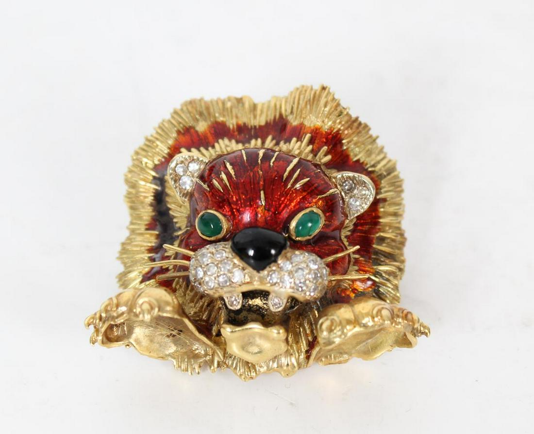 18K Yellow Gold Lion's Head Red Enamel (1 of 4)