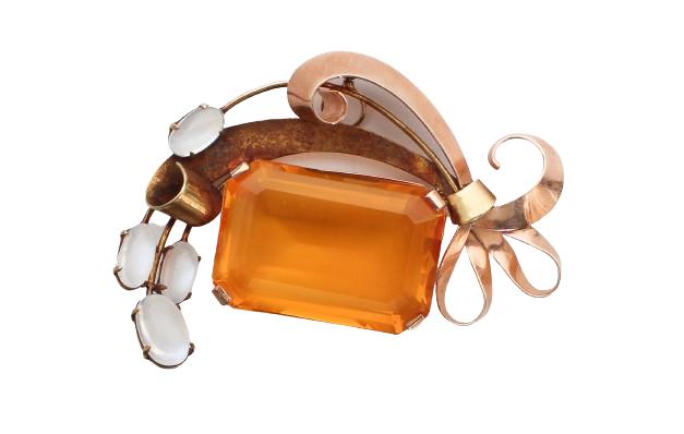 Retro Yellow Quartz 14K Rose Gold Brooch (1 of 5)