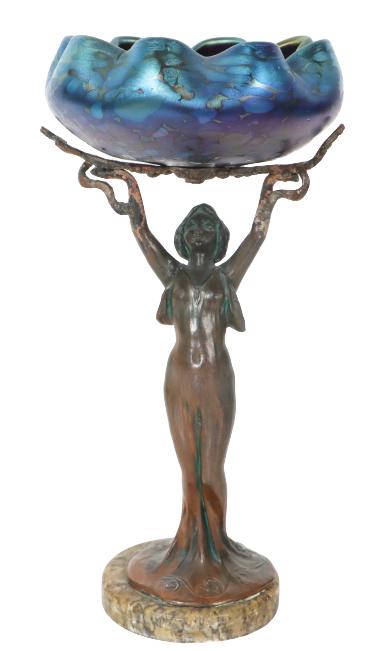 Art Nouveau Bronze & Glass Compote (1 of 9)