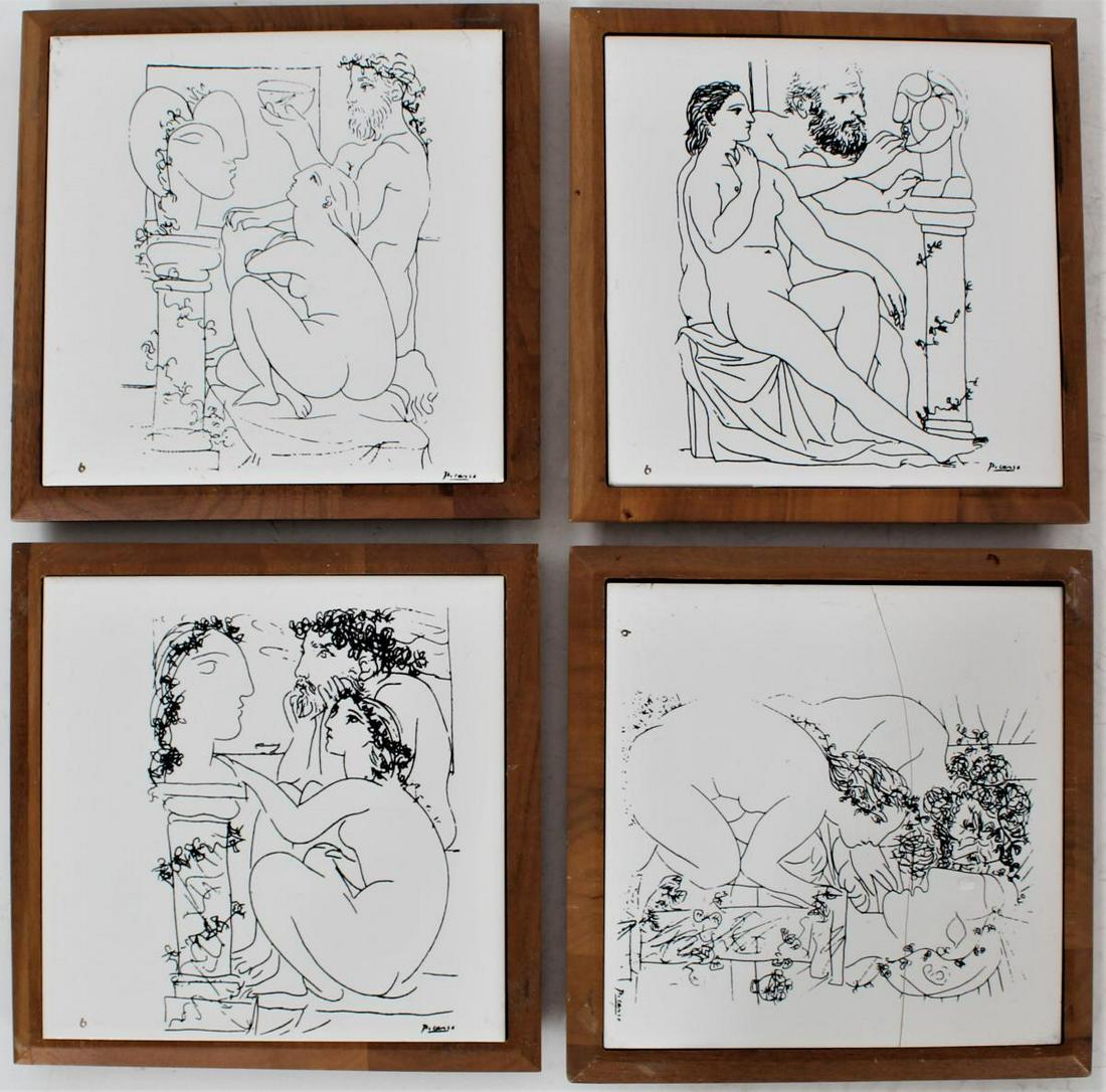 Set of 4 Picasso Linocut Ceramic Tiles (1 of 9)