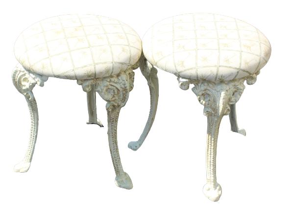 Pair of French Painted Wood & Upholstered Stools (1 of 4)