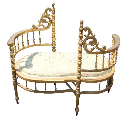 French Antique Courting Bench w Gilt Wood (1 of 4)
