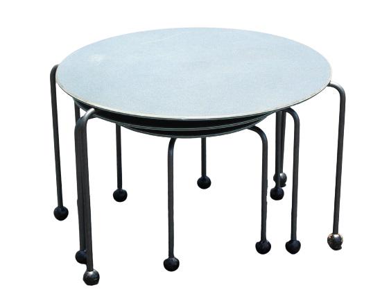 Trio of Nesting Tables, Brisson Design 1985: Contemporary interpretation of the traditional nest of tables, Brisson 1985. Size: 25 1/2 x 17 1/2 in.