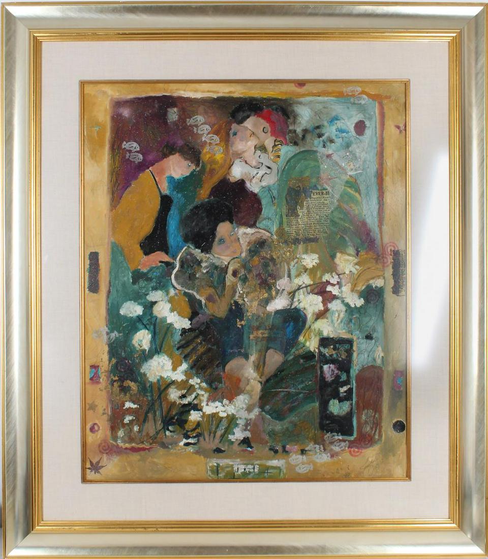 Jennifer Dreznin Mixed Media Collage: Jennifer Dreznin Mixed Media Collage. Sarasota, Florida artist.Overall Size: 47 5/8 x 41 5/8 in.Sight Size: 34 x 27 1/2 in.