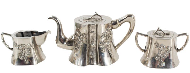 Japanese Silvered Metal Apple Blossom Tea Set (1 of 8)
