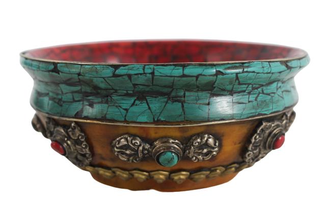 Tibetan Silver-Mounted Molded Gourd Bowl (1 of 6)