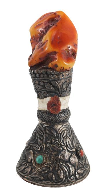 Tibetan Amber & Silver Buddhist Ritual Object (1 of 7)
