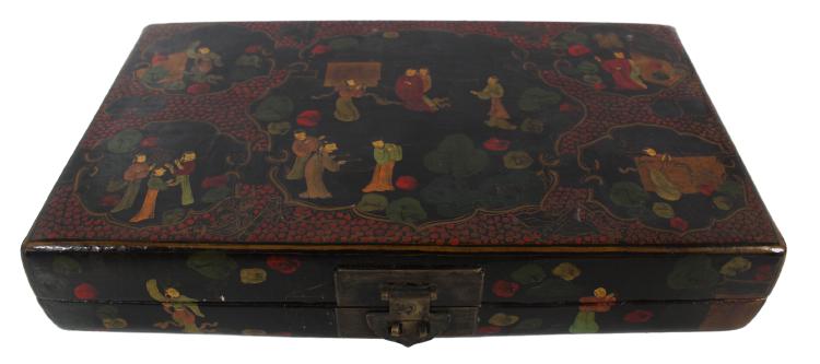 Chinese Painted Black Lacquer Vellum Box (1 of 11)