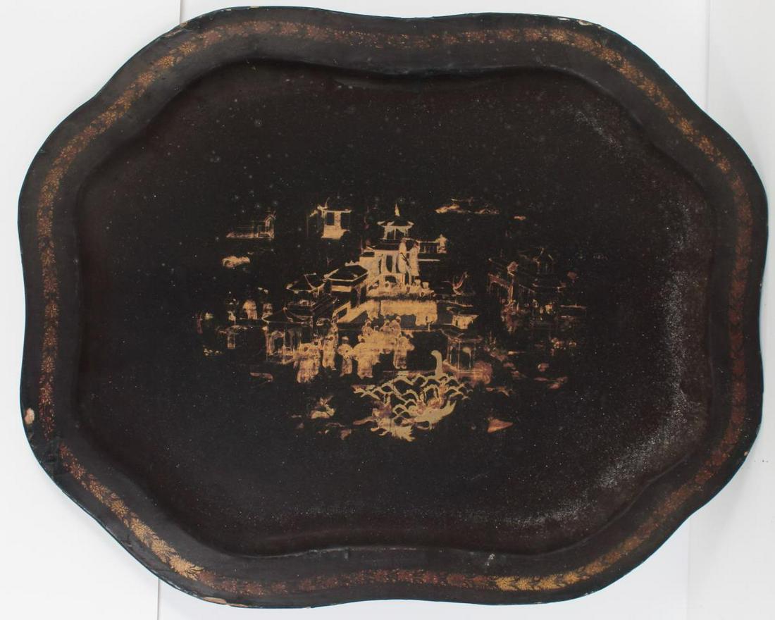 Chinese Export Black Lacquer & Gilt Decorated Tray (1 of 4)