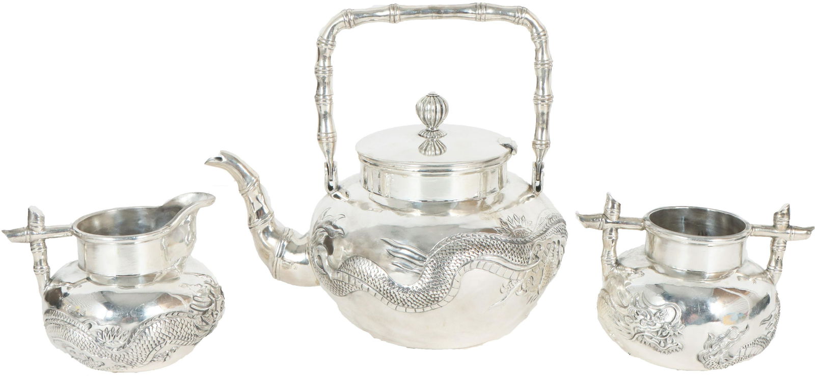 Chinese Export Tuck Chang Silver 3 Piece Tea Set (1 of 20)