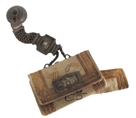Japanese Meiji Period Tobacco Pouch w Silver Mounts (1 of 8)