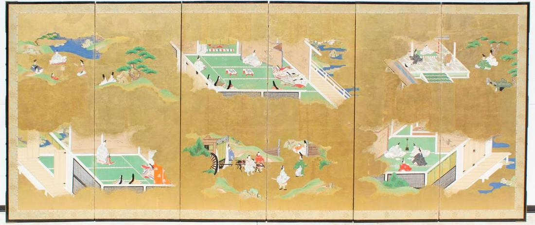 Fine Japanese Painted & Gilt Paper Six-Fold Screen (1 of 12)