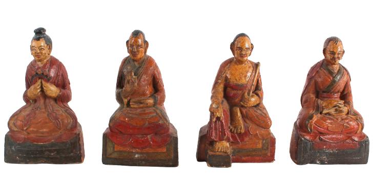 Set of Four Southeast Asian Painted Wood Priests (1 of 7)