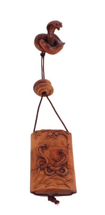 Japanese Stained Wood Inro with Netsuke (1 of 6)