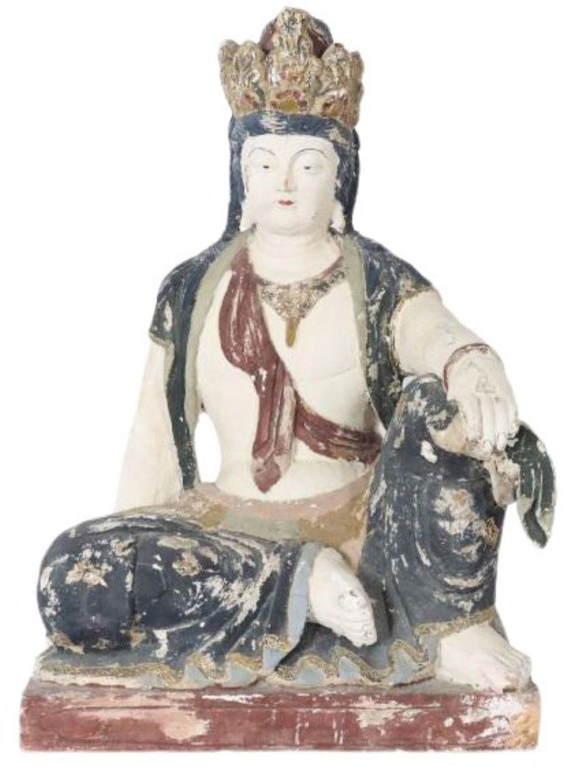 Quanyin Seated Carved Polychrome Figure (1 of 7)