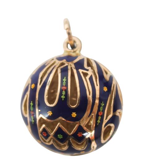 18K Enameled Sphere Hinged Pendant 19g: 18K Enameled Sphere Hinged Pendant. Marked 18K 18.7 grams Size: 1 1/4 in.