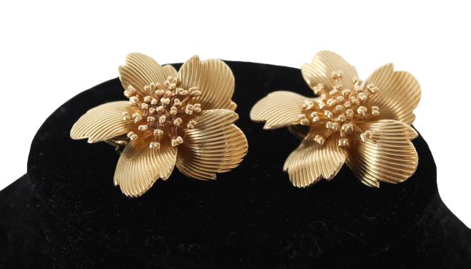 14K Cartier Italian Flower Clip on Earrings 17g (1 of 7)