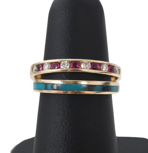 (2) 14K Gold Rings w Diamonds & Tourmaline 6g (1 of 10)