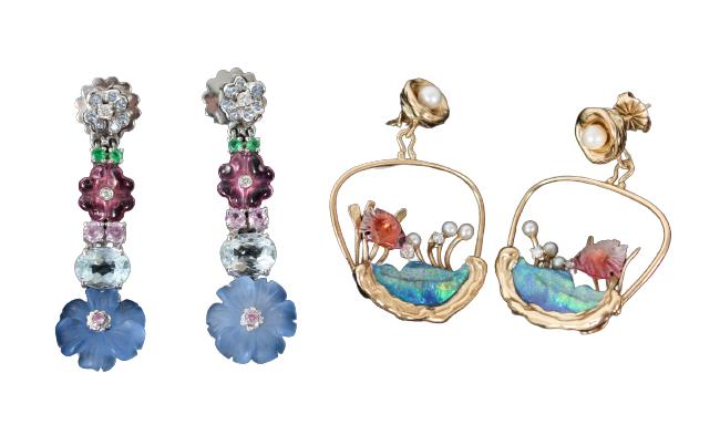 (2) Pr 14K Earrings, Diamonds/Semi-Precious Stones (1 of 5)