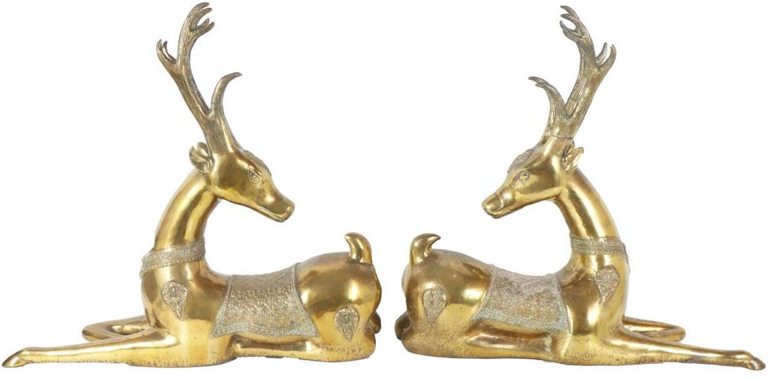 Pair of Antique Brass Thai Reindeer Figures (1 of 10)