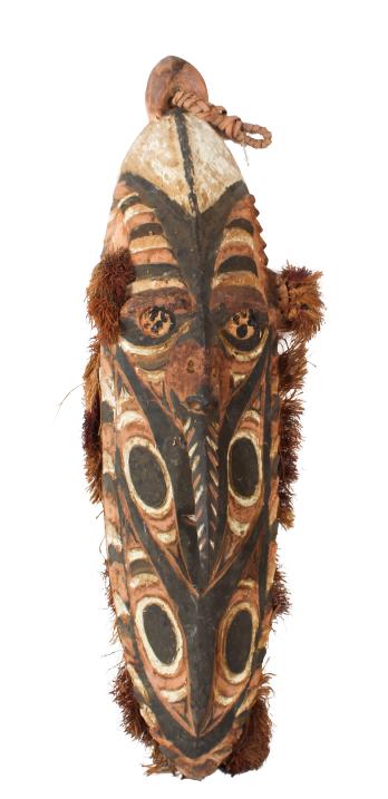 Large Tribal Mask, Polychrome Wood & Sisal (1 of 6)