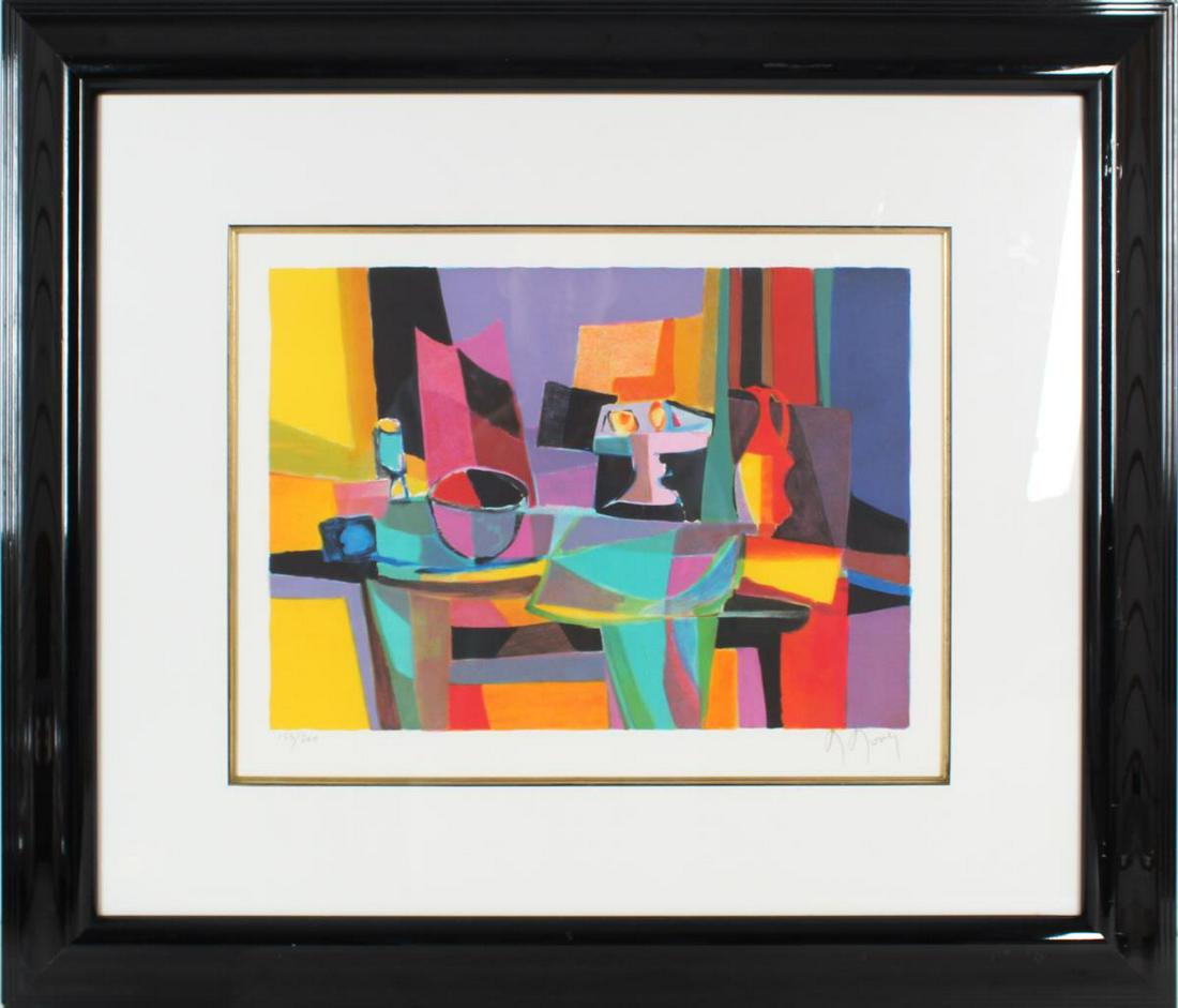 Marcel Mouly (1918-2008) French, Lithograph: Marcel Mouly (1918-2008) French, Lithograph. Titled "Compotier Rose", pencil signed, Edition 154/200. Mouly was heavily influenced by artists like Picasso, Matisse, and Braque. He is featured in perma