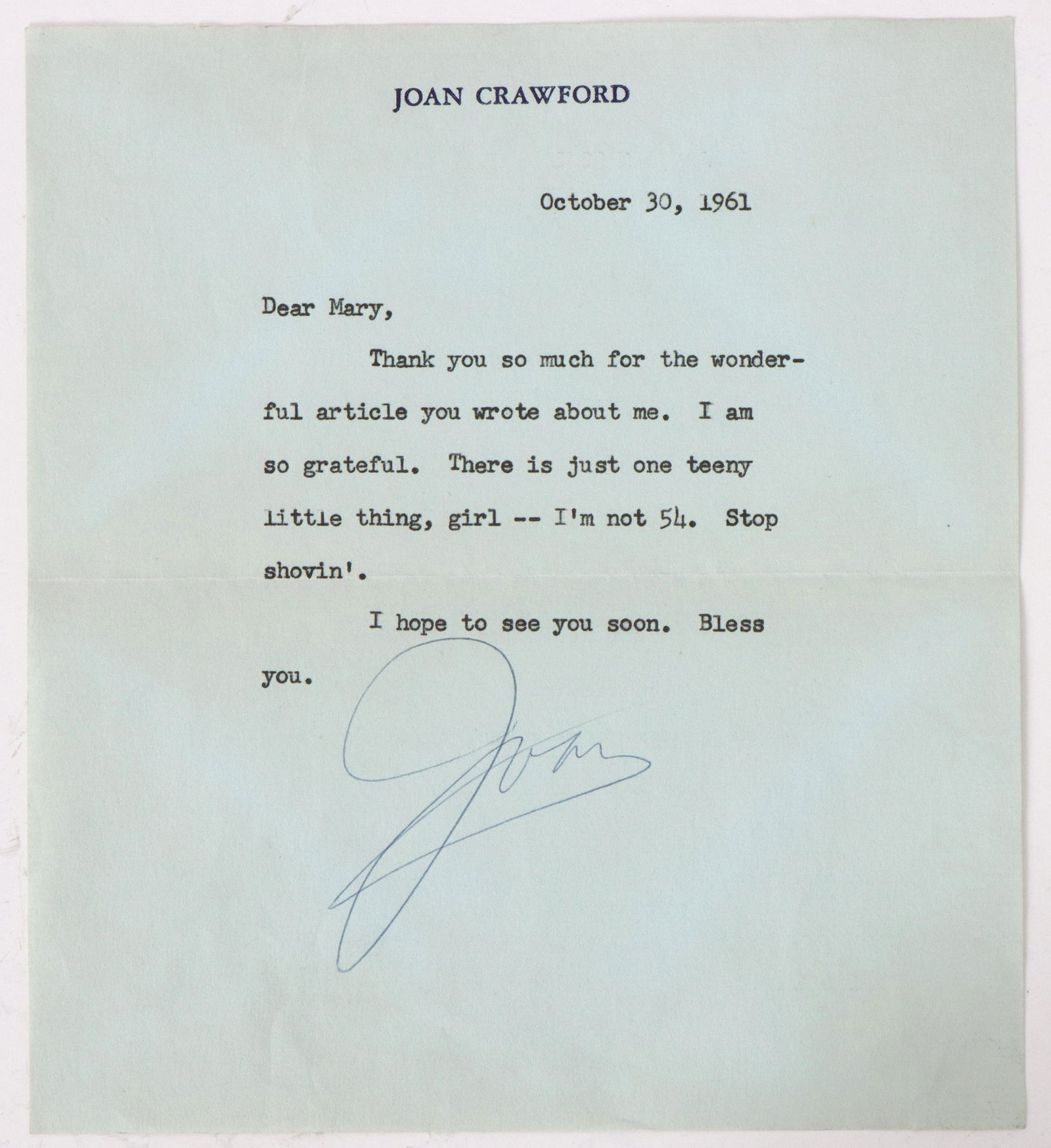 Joan Crawford signed Letter to Writer (1 of 5)