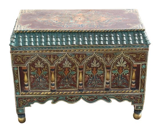 Middle Eastern Polychrome Carved Trunk (1 of 7)