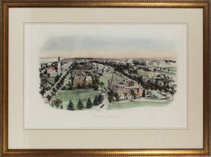 Richard Rummell (American 1848-1924) Engraving: Richard Rummell (American 1848-1924) Engraving. Cornell University. From Rummell's series of bird's eye panoramic views of the nation's most prestigious colleges Overall size: 30 1/2 x 41 in.Sight siz