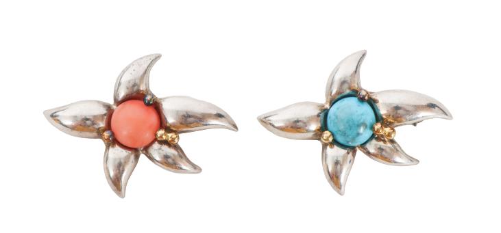 (2) Tiffany Sterling &18K Star-Shaped Brooches w/ Semi Stones (1 of 8)