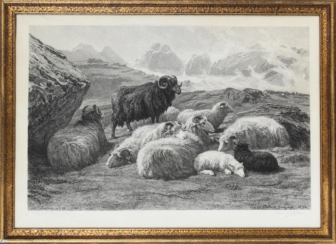 Mountain Sheep Engraving after R. Bonheur painting (1 of 9)