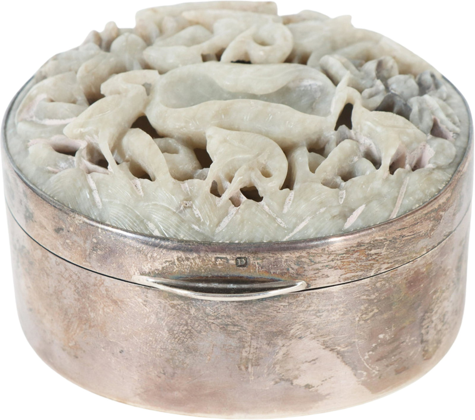 Carved Jade and Sterling Silver Round Hinged Box (1 of 13)