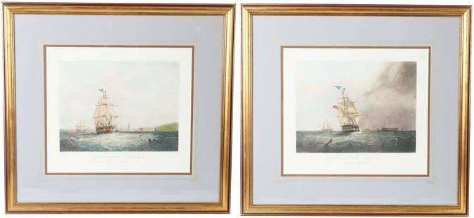 (2) Engraving Samuel Walters (b 1811-1882) British: Maritime Engravings/Etchings. Both have printed on lower left corner Painted by S. Walters and engraved by H. Pepprill. They come from the New York Graphic Society, The Gallery Collection. The first e