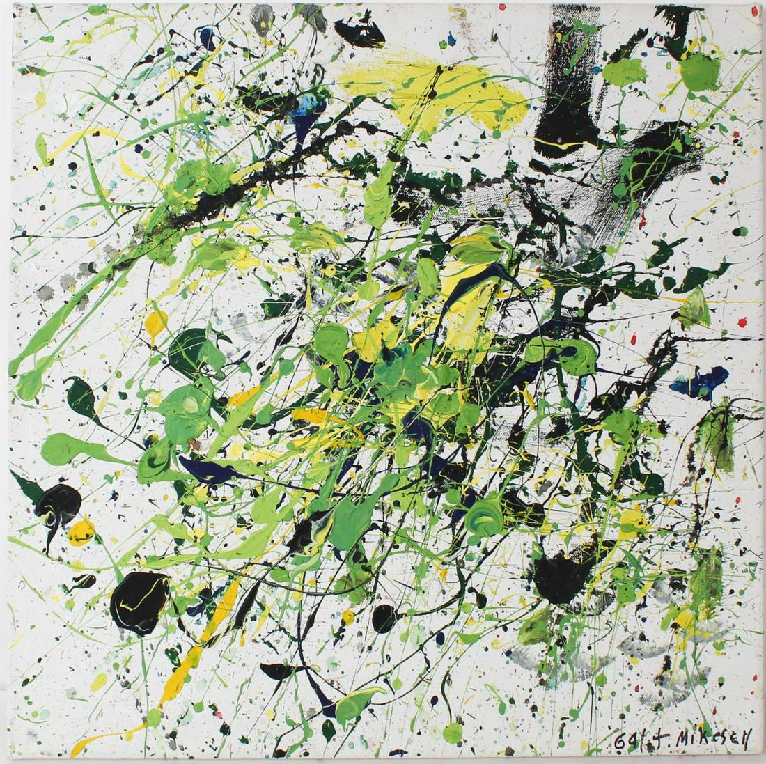20th Century Abstract Paint Splatter Oil on Canvas (1 of 4)