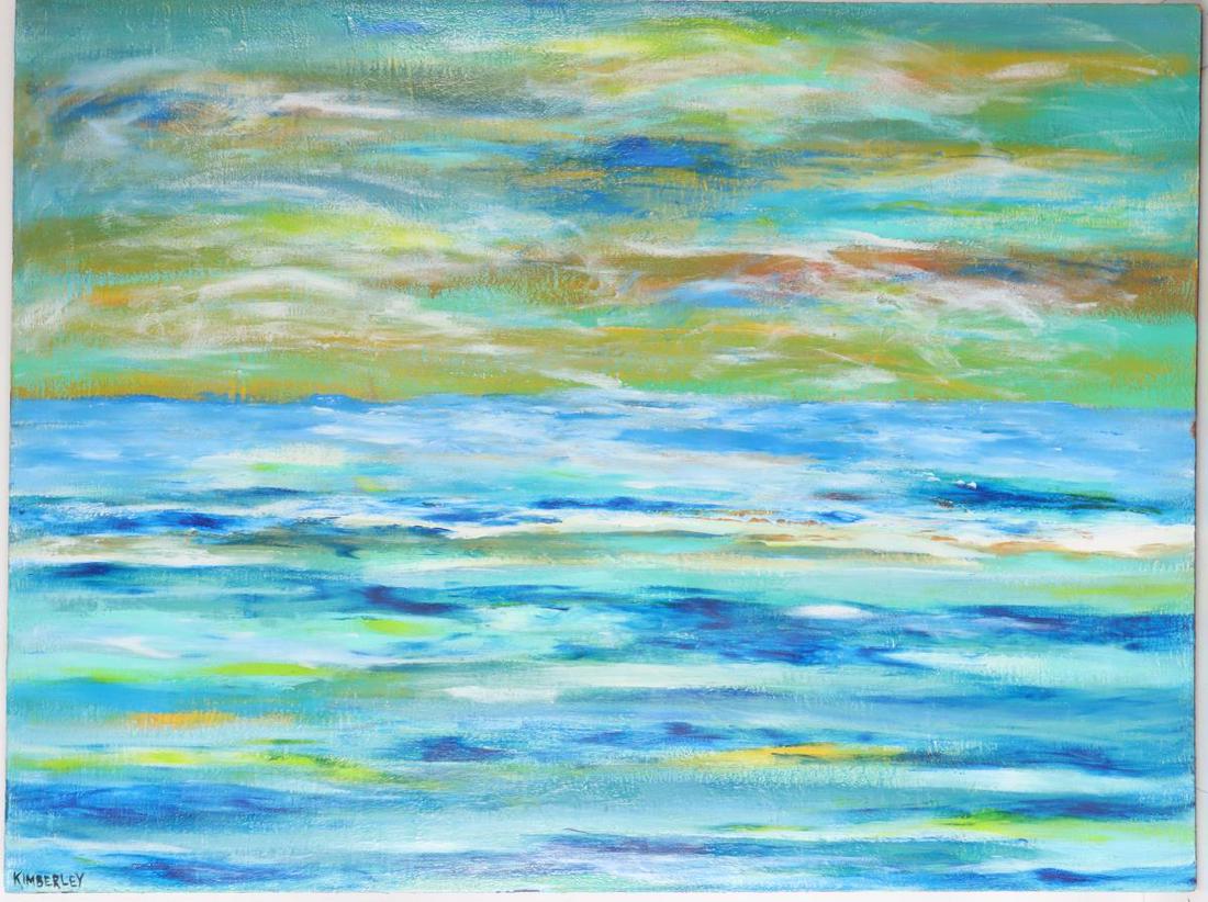 Large Abstract Seascape Painting, Signed Kimberley (1 of 3)