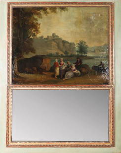 19th C Trumeau Manner Claude J  Vernet (1714-1789): Manner of Claude Joseph Vernet (1714-1789) French, Oil on canvas. Unsigned gilt trumeau frame. Overall size: 44 x 35 in. Sight size: 22 x 27 1/2 in.