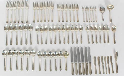 (77) Pc Wallace Sterling Silverware Set, 70 OZT: (74) Pc Wallace Sterling Silverware Set, approximately 70 OZT (not including the knives). The weight including the knives is approximately 83 ozt.Marked Wallace and sterling on handles. Large knives