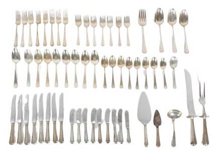 (59) Pc Gorham Sterling Silverware Set, 52 OZT: (59) Pc Gorham Sterling Silverware Set, approximately 52 OZT (not including the knives). The weight including the knives is approximately 69 ozt.Large knives have a stainless steel blade. Largest: 14