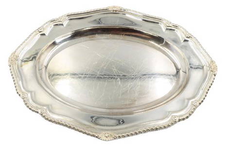 20C English Sterling Georgian Oval Tray 41.8ozt: 20C English Sterling Georgian Oval Tray 41.8ozt with rope border. Size: 15 1/2 x 11 1/2 in.