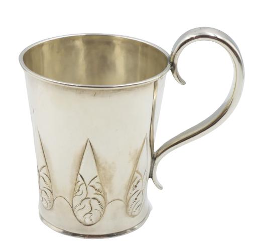 Coin Silver Cup, 2.8 ozt: Jeffrey R. Brackett Coin Silver CupApprox 2.80 oztSize: 4 x 2 3/4 x 4 in.