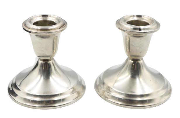 Pair of Gorham Sterling Weighted Candlesticks: Two Gorham Sterling Weighted Candlesticks, circa 1950Size: 3 1/4 x 3 1/4 in.