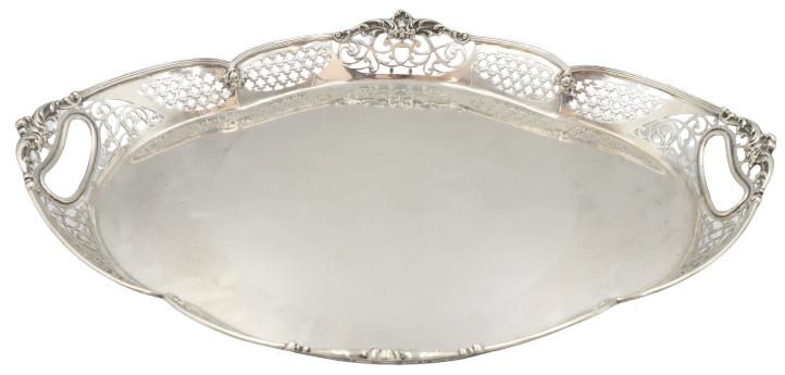 Gorham Sterling Reticulated Border Tray, 31.9 ozt: Magnificent Gorham Sterling Reticulated Border Serving Tray with HandlesApprox 31.86 oztSize: 17 x 12 x 2 in. #1153