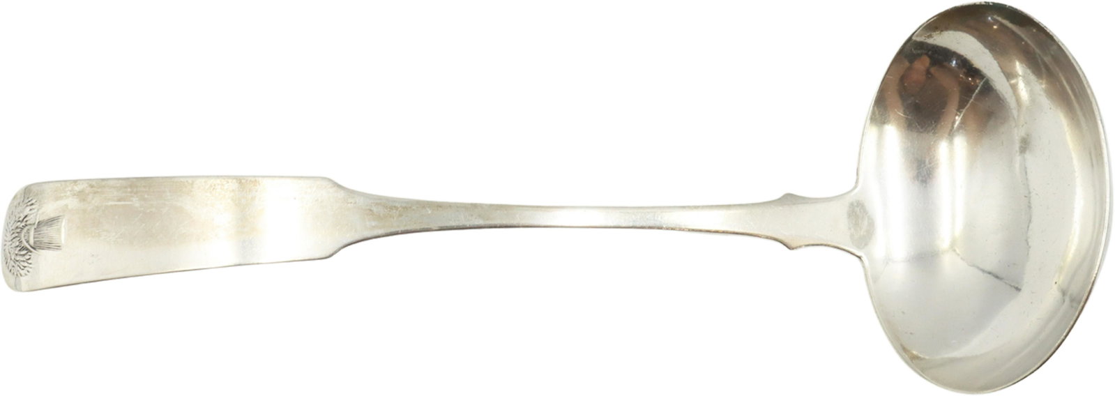 Amer. Coin Silver J.J. Low & Co Silver Ladle 5.6oz: American Coin Silver J.J. Low & Co Silver LadleApproximate 5 ozt silver of the 5.6 ozt shownRare Sheaf of Wheat PatternSize: 4 1/4 x 12 1/2 in. 1703