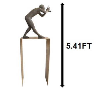 Aurora Canero (b1940) Spanish, Modernist Sculpture: Titled "Fotografo II", Modernist painted bronze and steel sculpture of a nude male figure in a photographer's stance. Signed, numbered & dated: A. Canero, 3/6, 2008. Provenance: purchased by a Sarasot