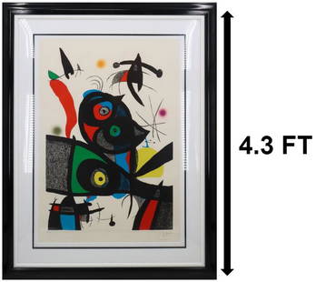 Joan Miro (1893 - 1983) Spanish, Lithograph: Joan Miro (1893 - 1983) Spanish, Lithograph Titled "Oda a Joan Miro" Signed in lower right. Numbered in lower left. Abstract lithograph with thick black lines. Bright colors contrast the darkness