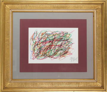 Attr. Karel Appel (1921-2006) Dutch/USA, Drawing: Abstract drawing, color crayon or pastel on paper, signed lower right. Karel Appel was born in Amsterdam, Holland, studied at the Royal Academy in Amsterdam in1940-43. In 1958, Appel established